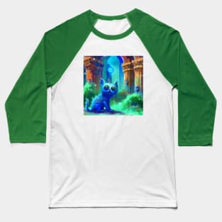 Cute Blue Cat Got Lost in the Ancient Ruins Baseball T-Shirt